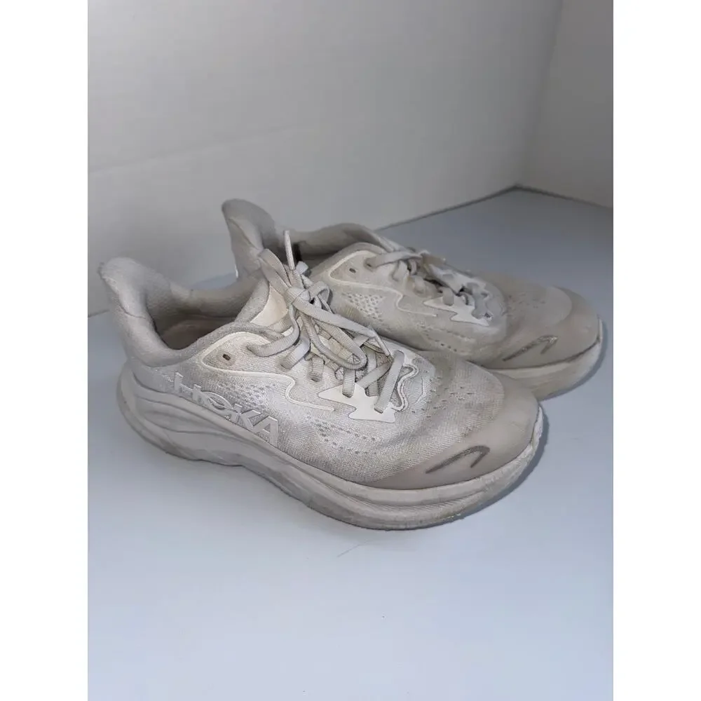 HOKA youth all white athletic lace up youth running shoes 3.5